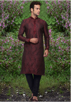 Puce Red Color Jaquard And Art Silk Fabric Kurta Set